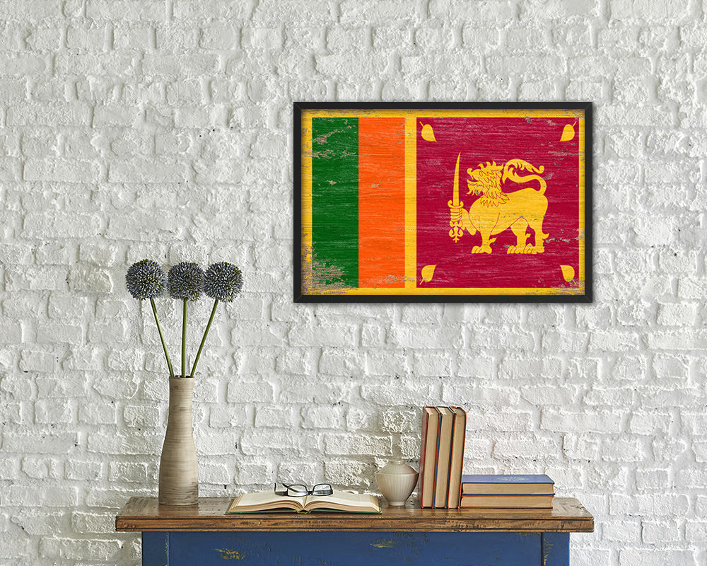 Sri Lanka Shabby Chic Country Flag Wood Framed Print Wall Art Decor Gifts