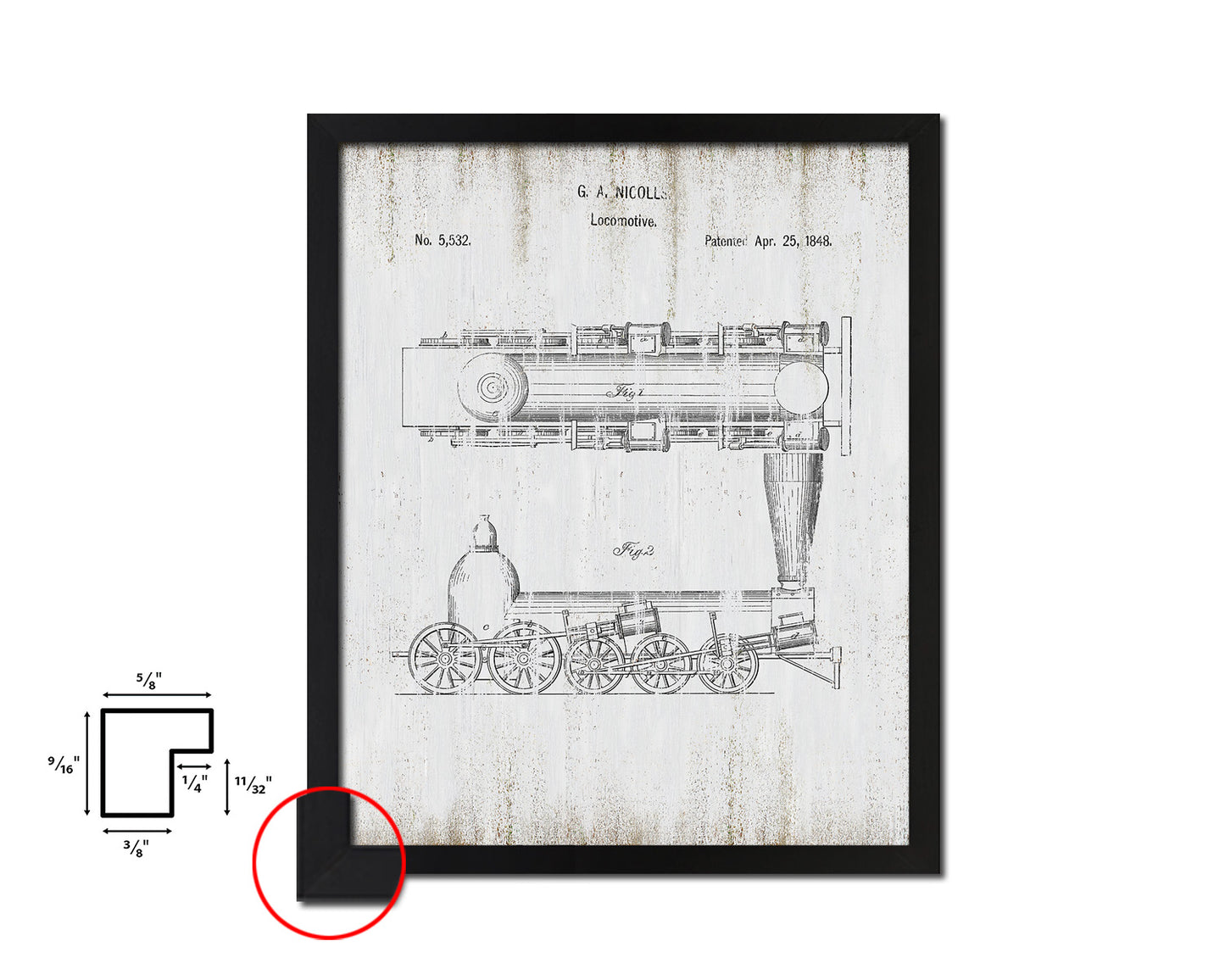 Locomtve Train Vintage Patent Artwork Black Frame Print Gifts