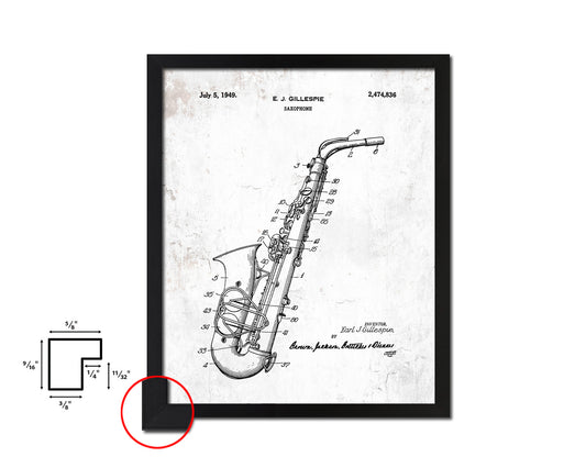 Saxophone Music Vintage Patent Artwork Black Frame Print Wall Art Decor Gifts