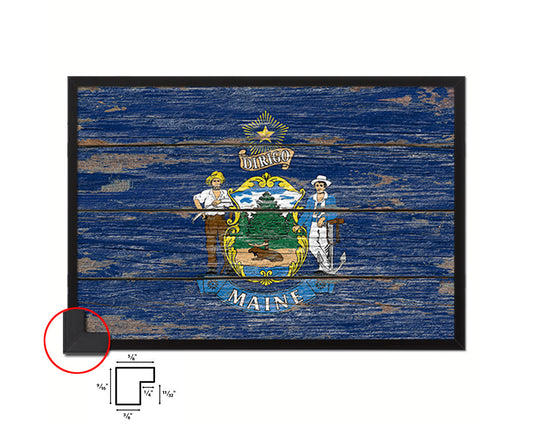 Maine State Rustic Flag Wood Framed Paper Prints Wall Art Decor Gifts