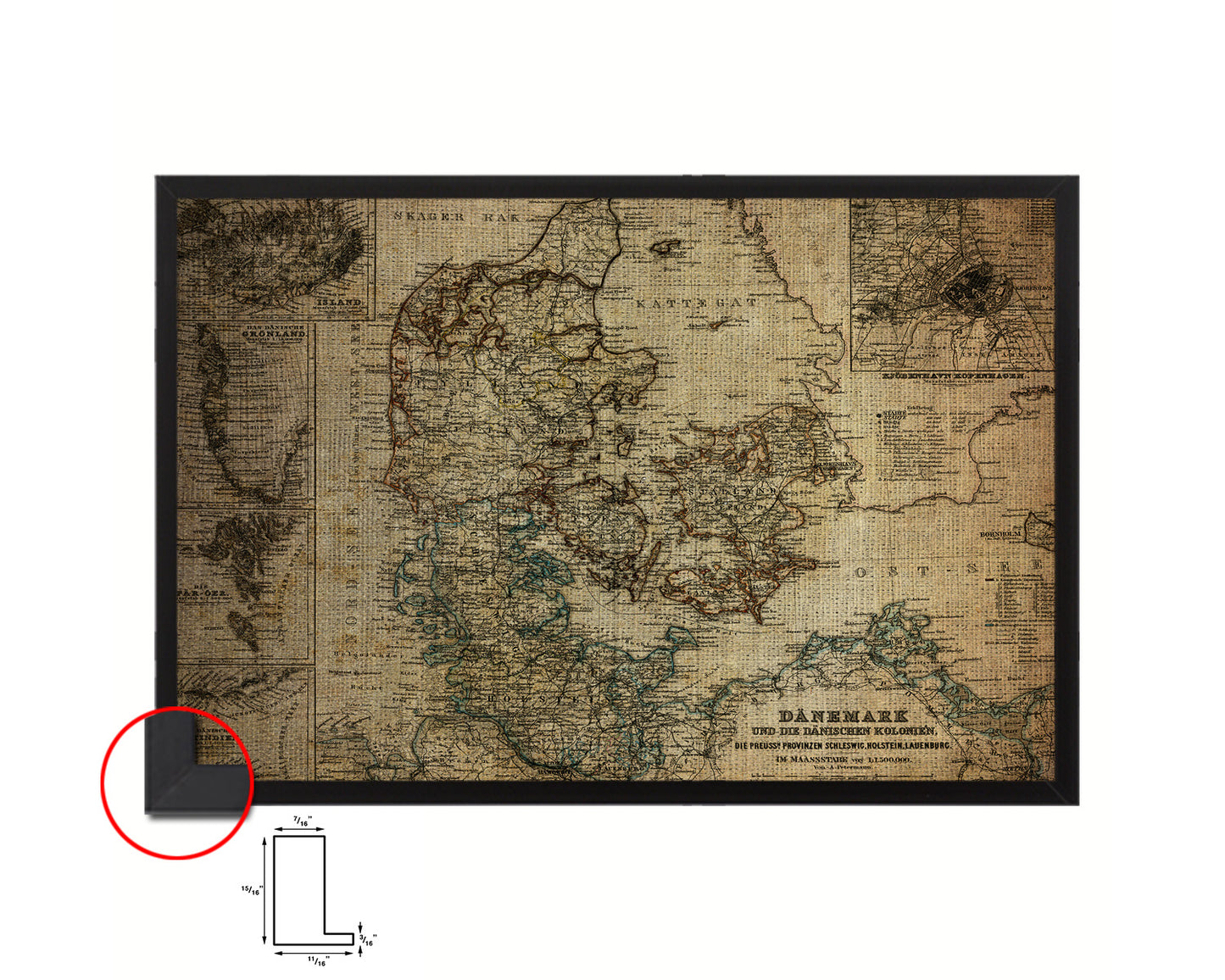 Denmark Iceland Greenland Vintage Map Framed Print Art Wall Decor Gifts