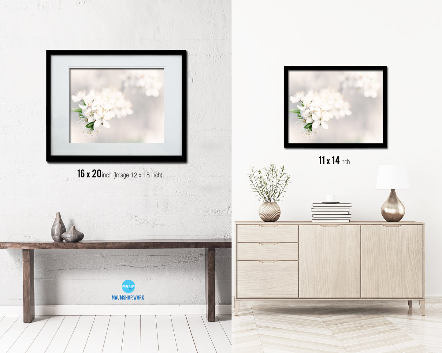 Cherry Blossoms White Flower Wood Framed Paper Print Wall Decor Art Gifts