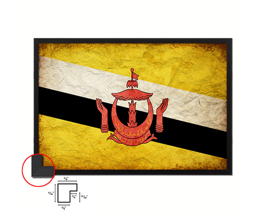 Brunei Country Vintage Flag Wood Framed Print Wall Art Decor Gifts