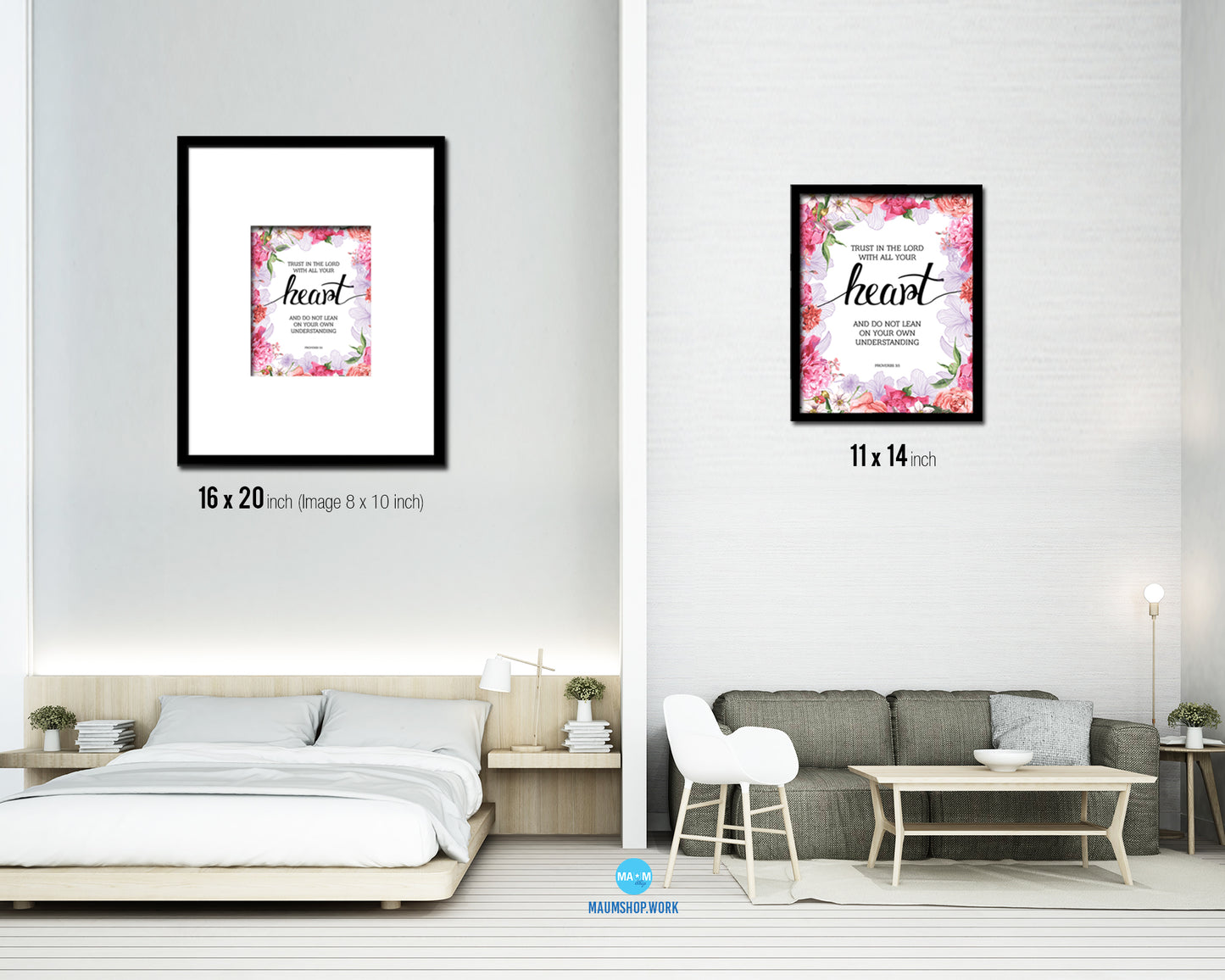 Trust in the Lord with all your Heart, Proverbs 3:5 Quote Framed Print Home Decor Wall Art Gifts