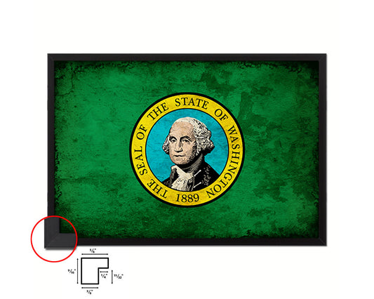 Washington State Vintage Flag Wood Framed Paper Print Wall Art Decor Gifts