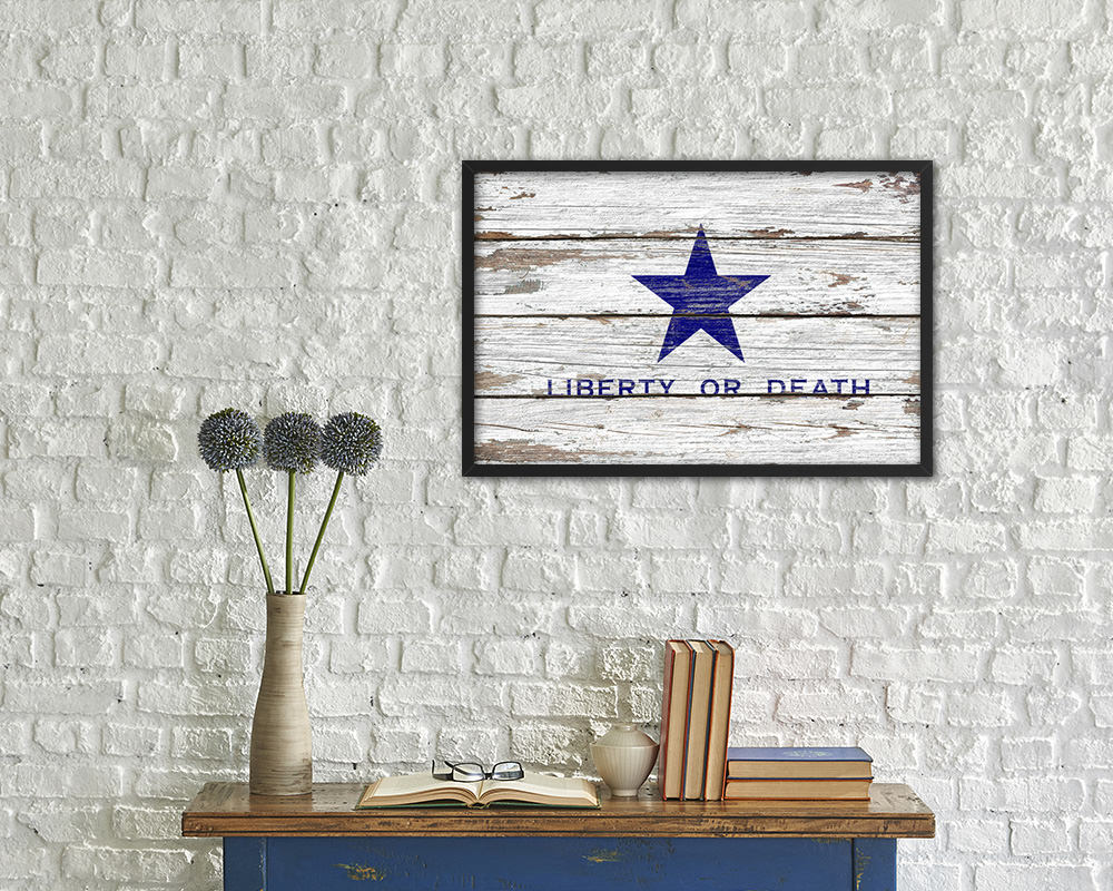 Liberty or Death Goliad Texas Battle Independence Wood Rustic Flag Framed Print Art