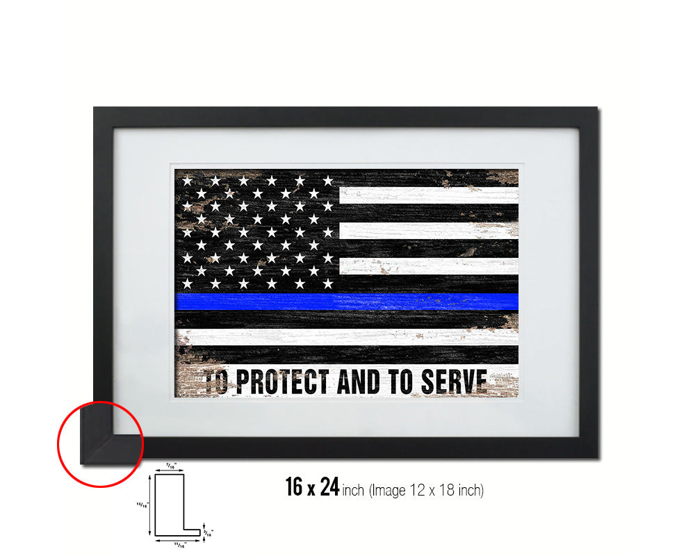 Thin Blue Line Honoring Law Enforcement, To protect & to serve Shabby Chic Military FlagArt