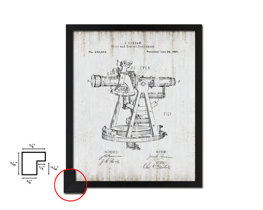 Solar Compass Nautical Vintage Patent Artwork Black Frame Print Gifts