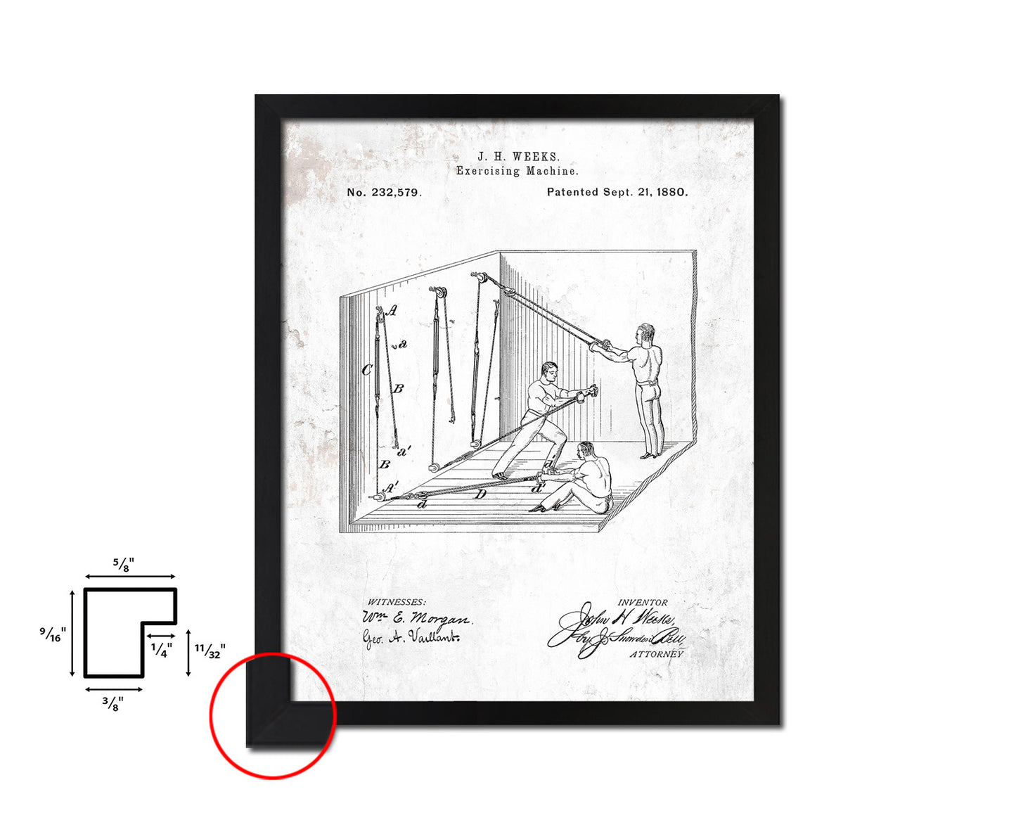 Exercise Machine Sports Vintage Patent Artwork Black Frame Print Gifts