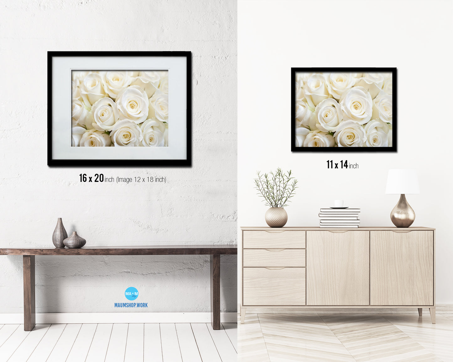 Rose White Flower Wood Framed Paper Print Wall Decor Art Gifts