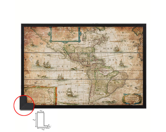 North and South America Cartographic Antique Map Framed Print Art Wall Decor Gifts