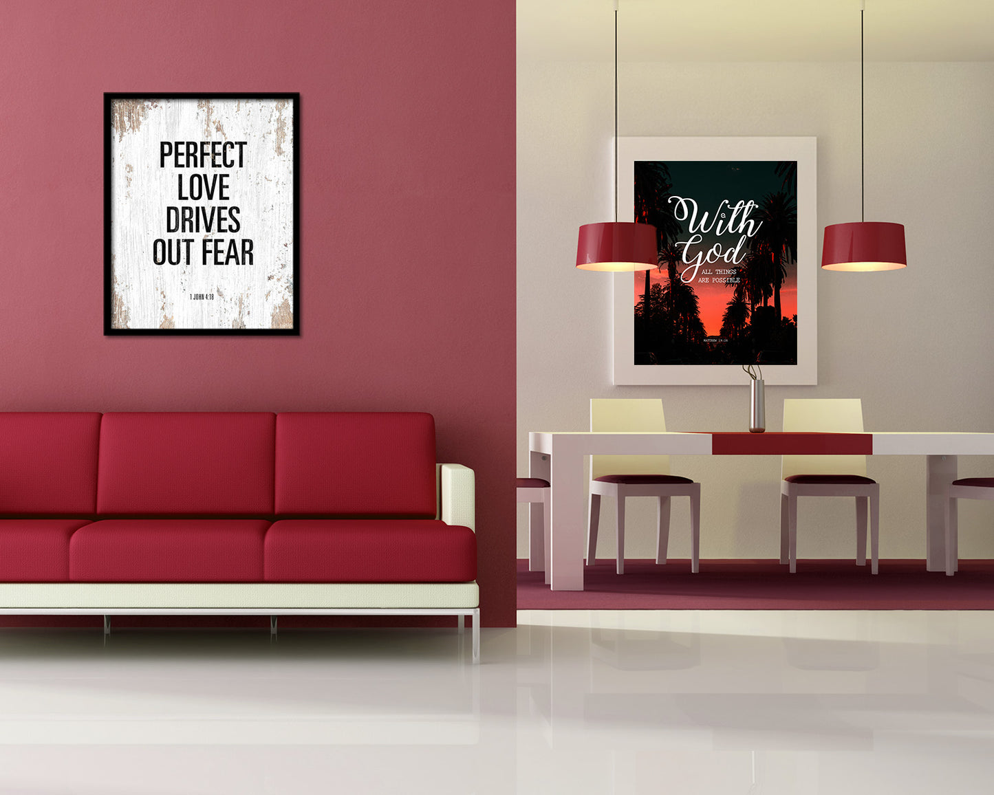 Perfect love drives out fear, 1 John 4:18 Quote Framed Print Home Decor Wall Art Gifts