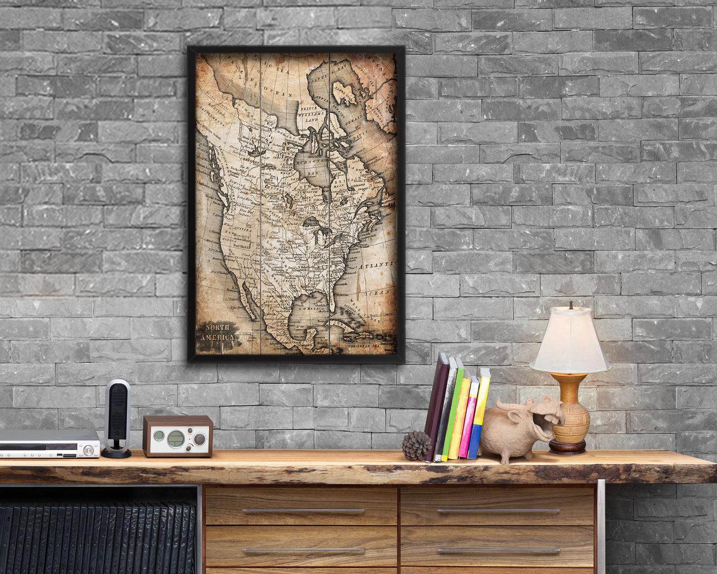 North America Antique Map Wood Framed Print Art Wall Decor Gifts