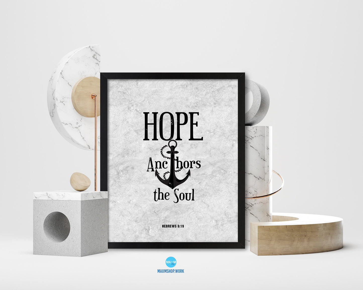 Hope anchors the soul, Hebrews 6:19 Bible Scripture Verse Framed Print Wall Art Decor Gifts