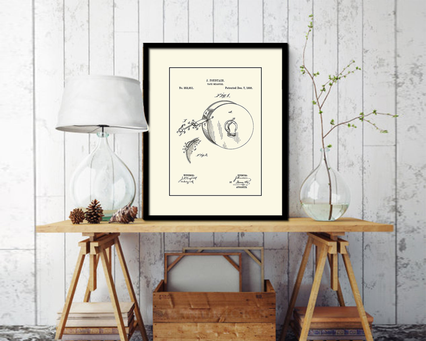 Tape Measure Tools Vintage Patent Artwork Black Frame Print Gifts