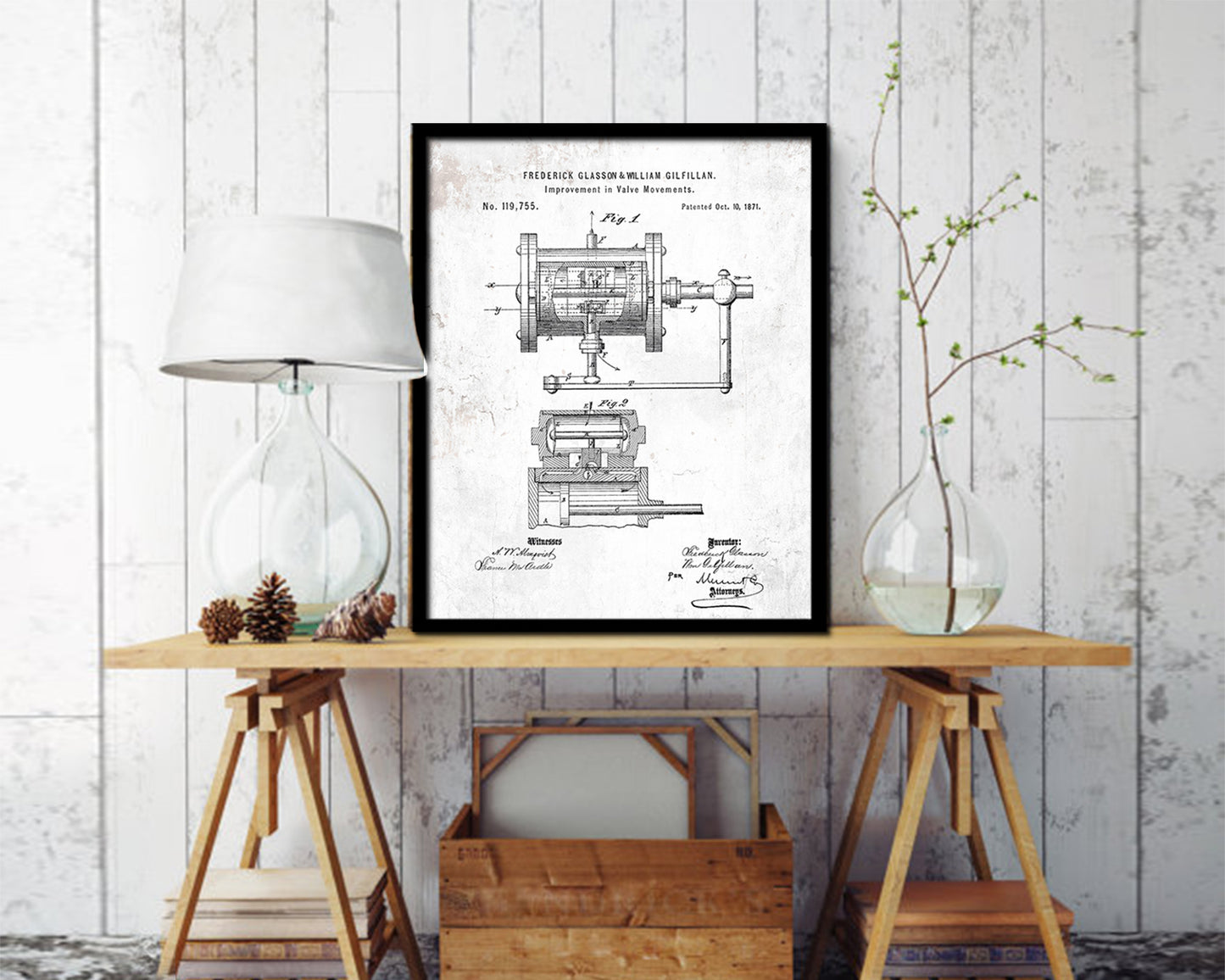 Steam Locomotive Valve Train Vintage Patent Artwork Black Frame Print Gifts