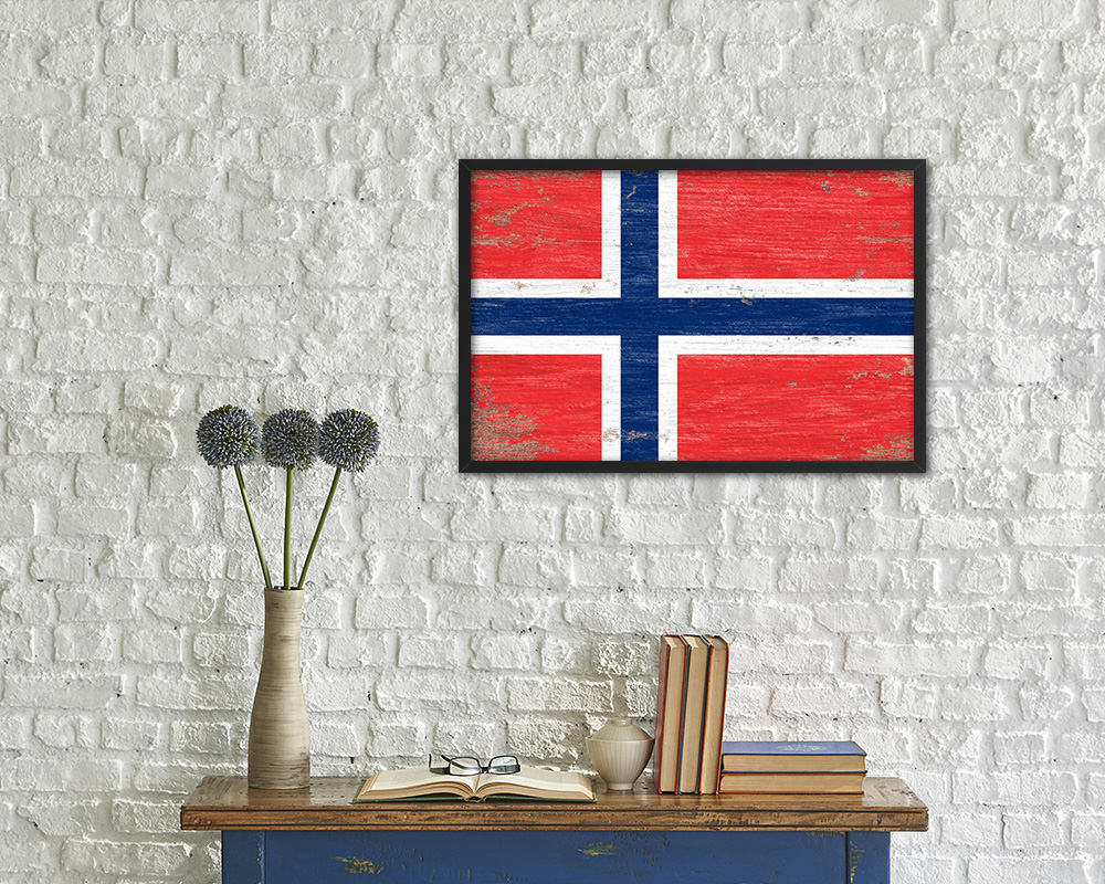 Norway Shabby Chic Country Flag Wood Framed Print Wall Art Decor Gifts