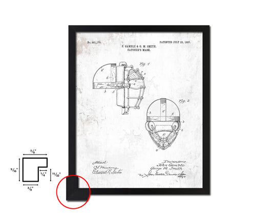 Baseball Catcher's Mask Sports Vintage Patent Artwork Black Frame Print Gifts