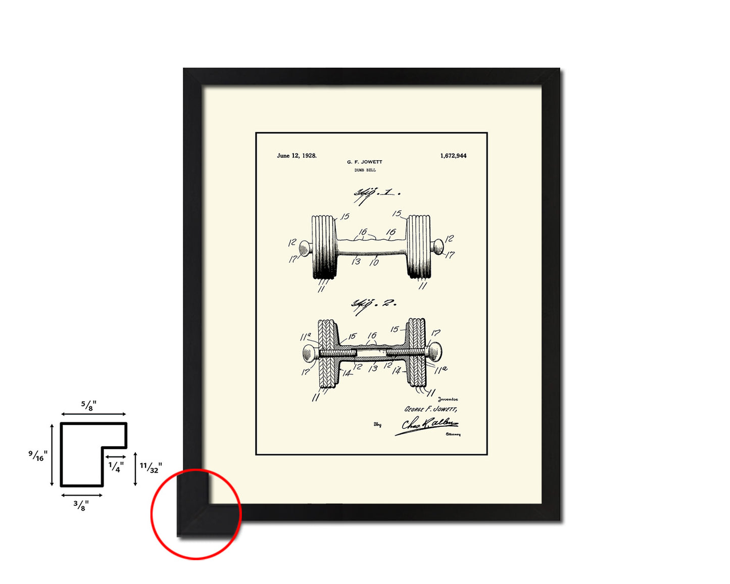 Exercise Dumbbell Sports Vintage Patent Artwork Black Frame Print Gifts