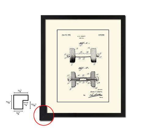 Exercise Dumbbell Sports Vintage Patent Artwork Black Frame Print Gifts