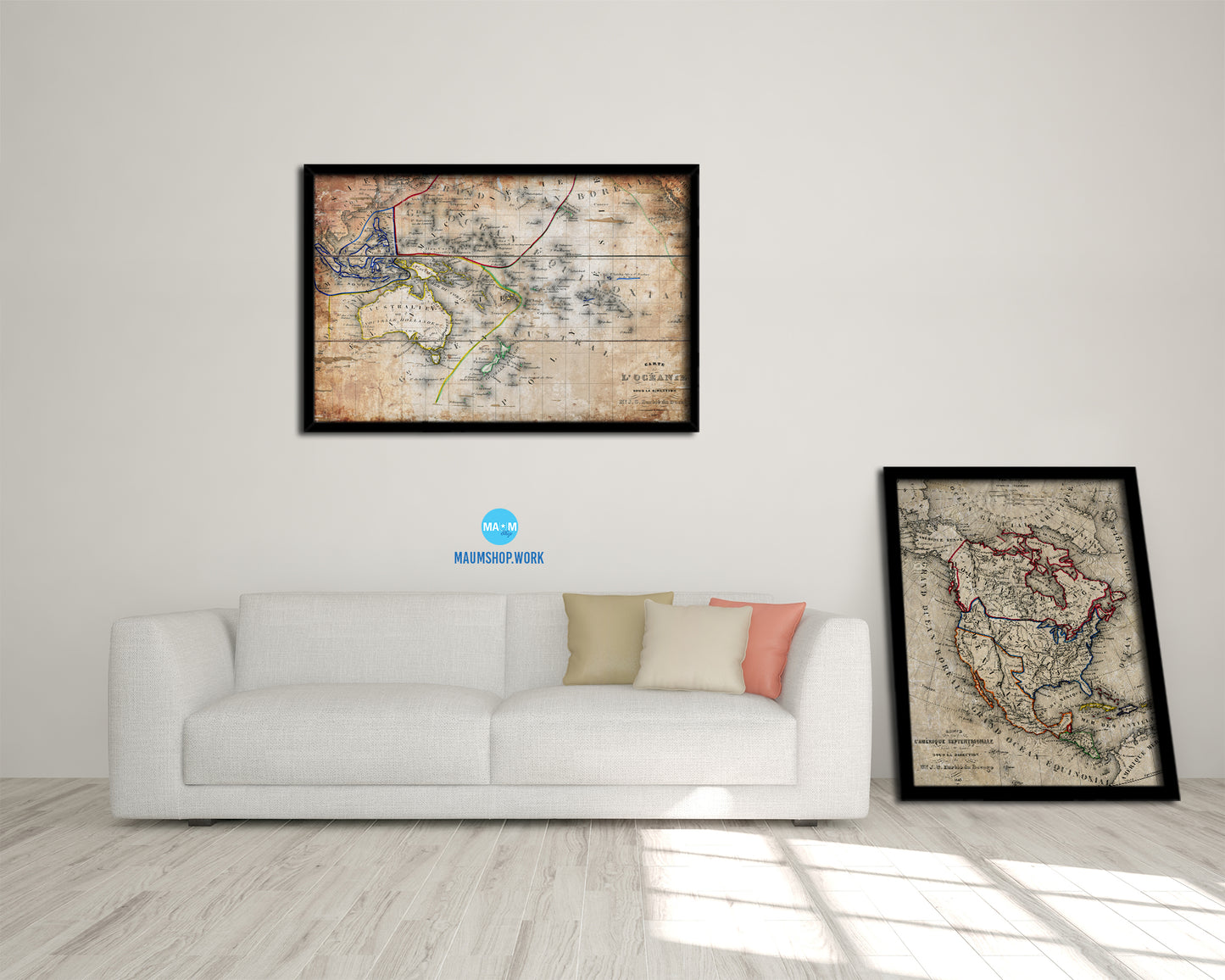 Australia New Zealand Oceania Antique Map Framed Print Art Wall Decor Gifts