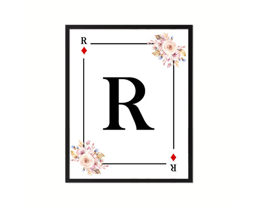 Letter R Personalized Boho Monogram Diamond Card Decks Framed Print Wall Art Decor Gifts