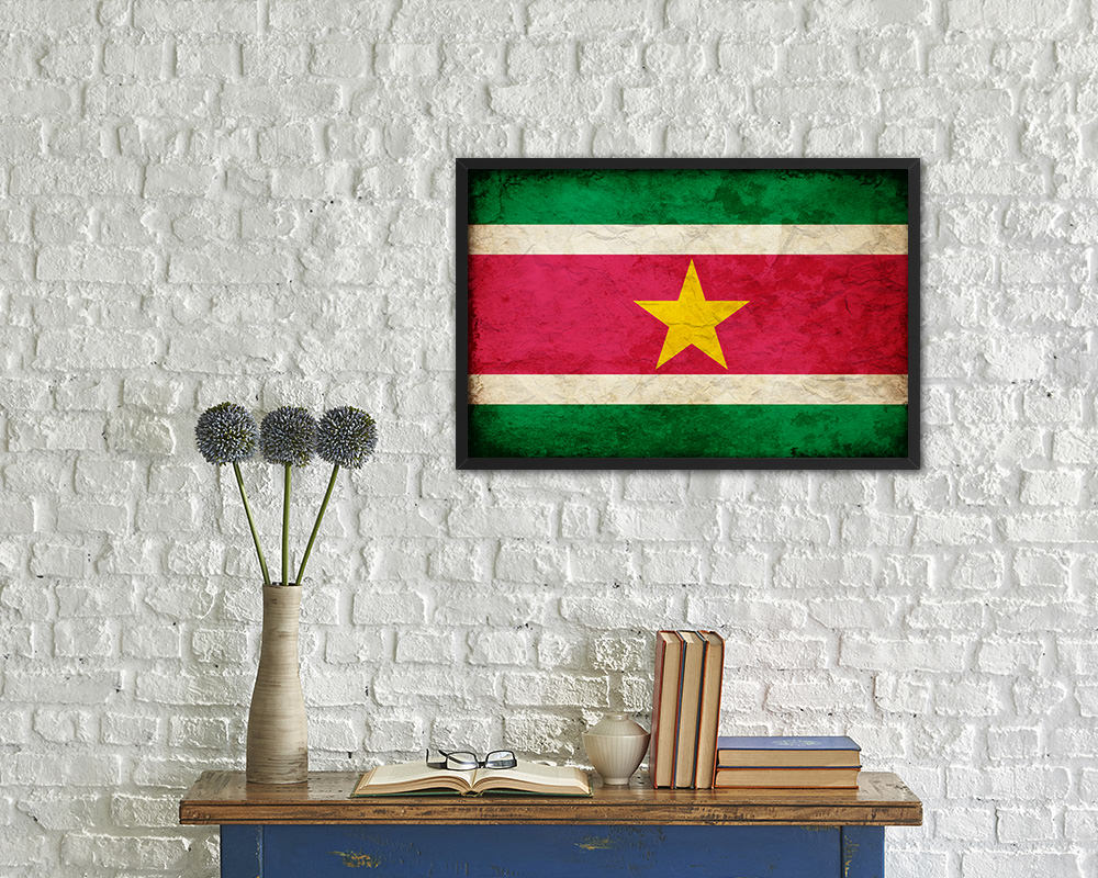 Suriname Country Vintage Flag Wood Framed Print Wall Art Decor Gifts