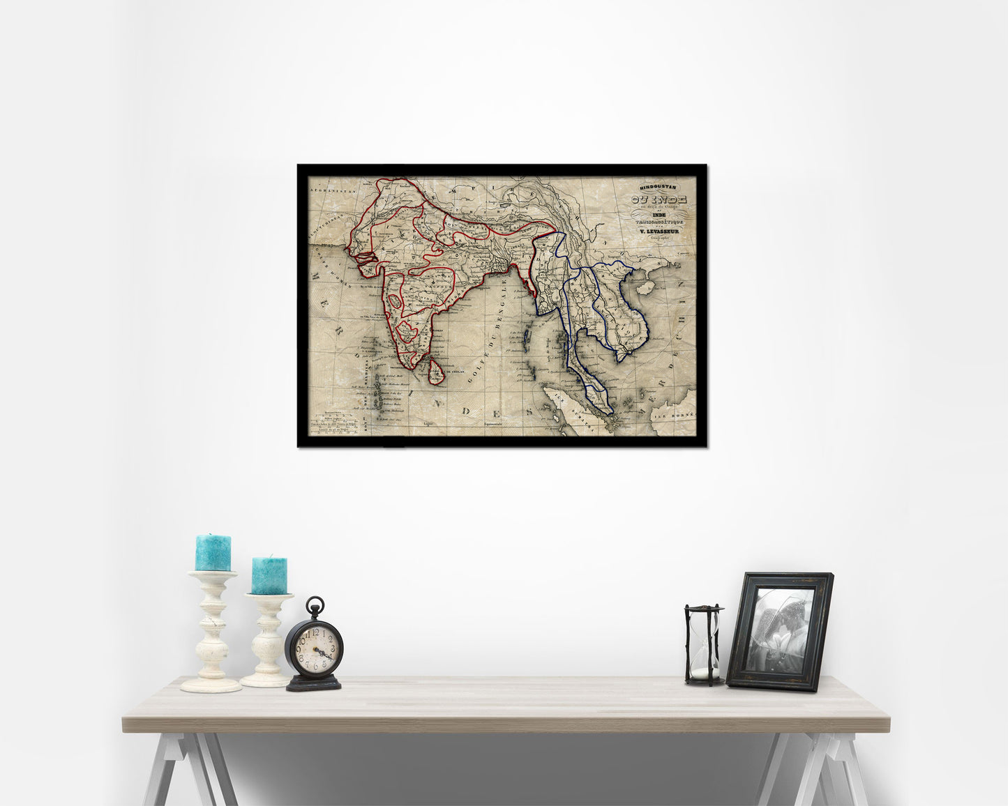 India and Southeast Asia Vietnam Historical Map Framed Print Art Wall Decor Gifts