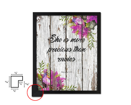 She is more precious than rubies, Proverbs 3:5 Quote Framed Print Home Decor Wall Art Gifts