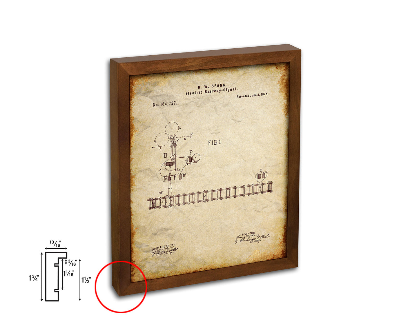 Steam Locomotive Electric Railway Signal Train Vintage Patent Artwork Walnut Frame Gifts