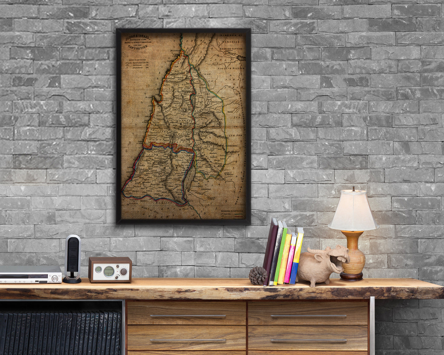 Iisrae Vintage Map Wood Framed Print Art Wall Decor Gifts