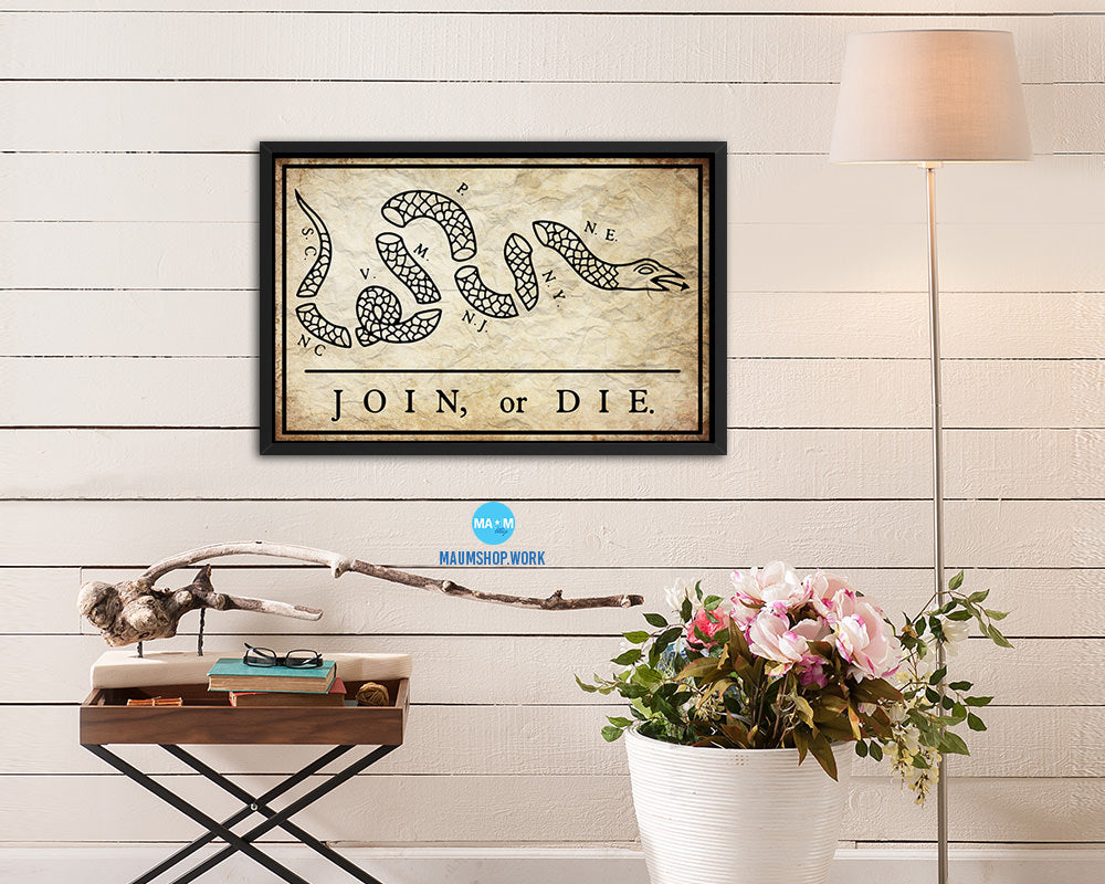 Unite or Die Vintage Military Flag Framed Print Sign Decor Wall Art Gifts