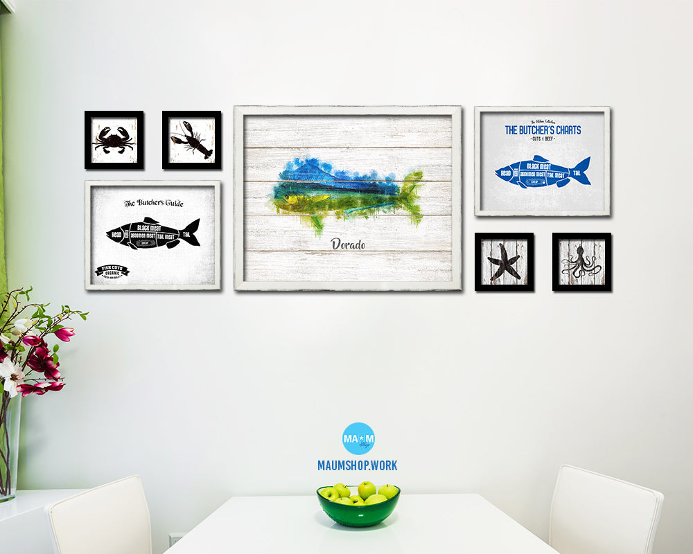 Dorado Fish Framed Prints Modern Restaurant Sushi Bar Watercolor Wall Art Decor