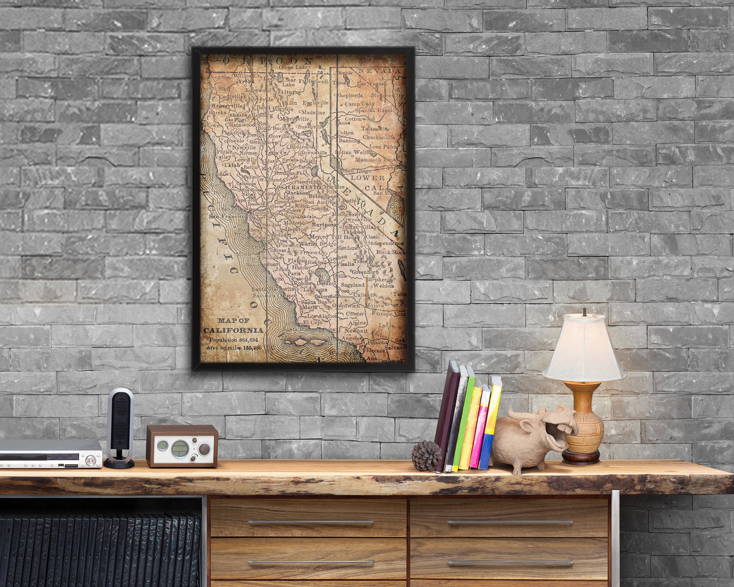 California Circa Antique Map Wood Framed Print Art Wall Decor Gifts