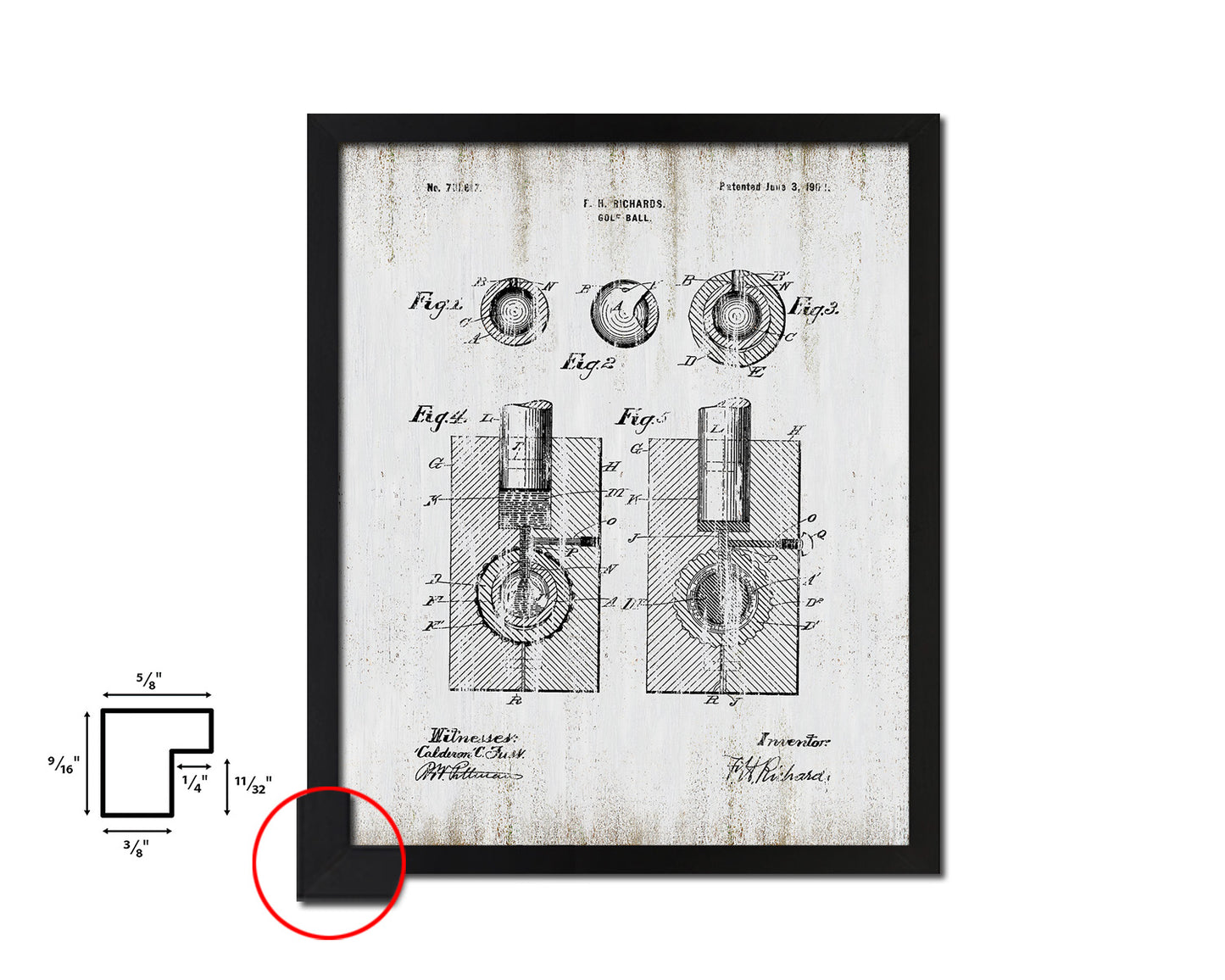 Golf Ball Sports Vintage Patent Artwork Black Frame Print Gifts