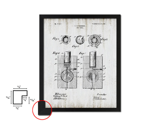 Golf Ball Sports Vintage Patent Artwork Black Frame Print Gifts