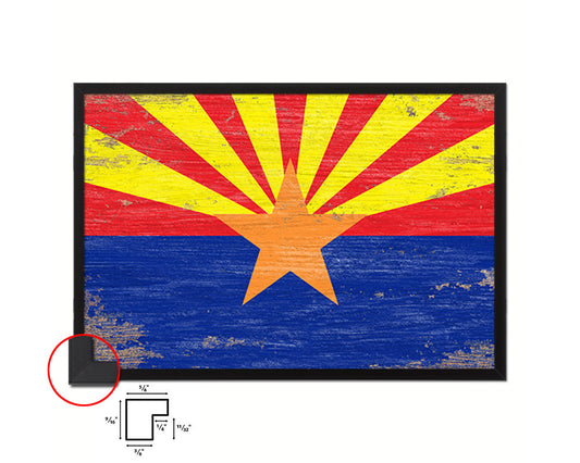 Arizona State Shabby Chic Flag Wood Framed Paper Print  Wall Art Decor Gifts