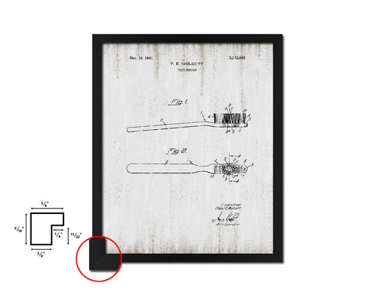 Dental Toothbrush Dentist Vintage Patent Artwork Black Frame Print Wall Art Decor Gifts