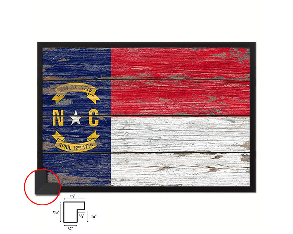 North Carolina State Rustic Flag Wood Framed Paper Prints Wall Art Decor Gifts