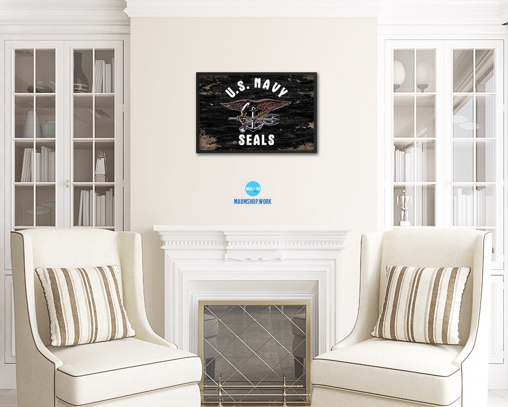 US Navy Seals Shabby Chic Military Flag Framed Print Decor Wall Art Gifts