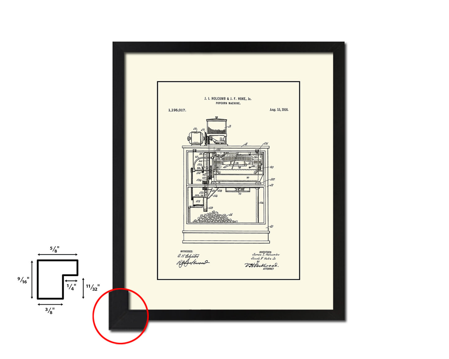 Popcorn Machine Home Vintage Patent Artwork Black Frame Print Wall Art Decor Gifts