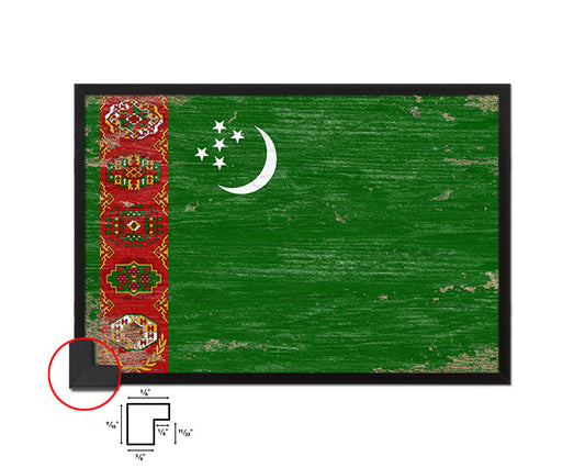 Turkmenistan Shabby Chic Country Flag Wood Framed Print Wall Art Decor Gifts