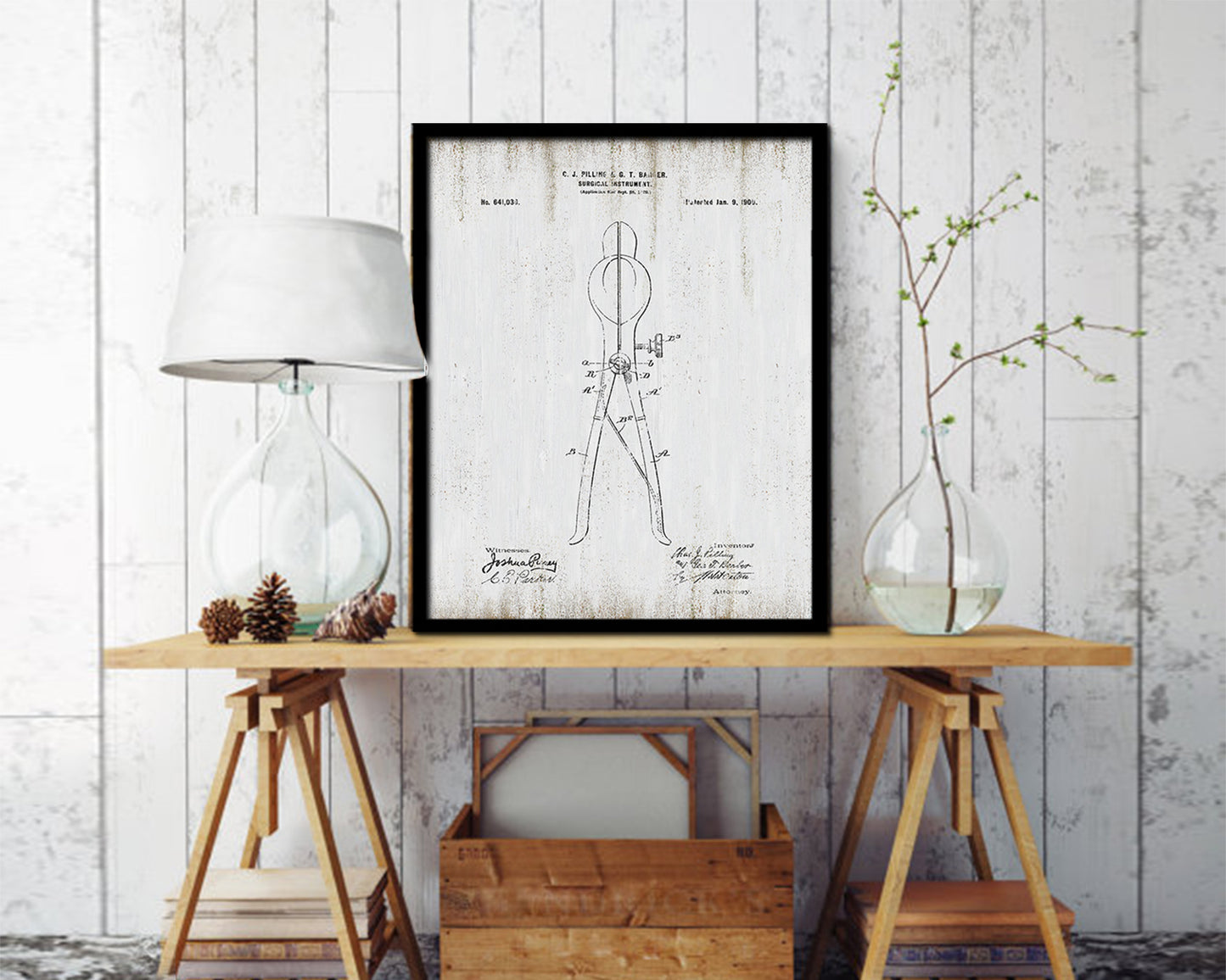 Tools Surgical Instrument Forceps Doctor Vintage Patent Artwork Black Frame Print Gifts