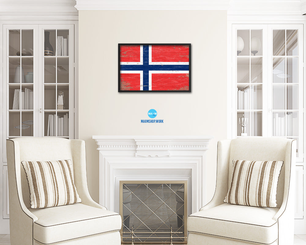 Norway Shabby Chic Country Flag Wood Framed Print Wall Art Decor Gifts