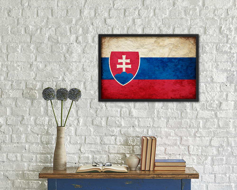 Slovakia Country Vintage Flag Wood Framed Print Wall Art Decor Gifts