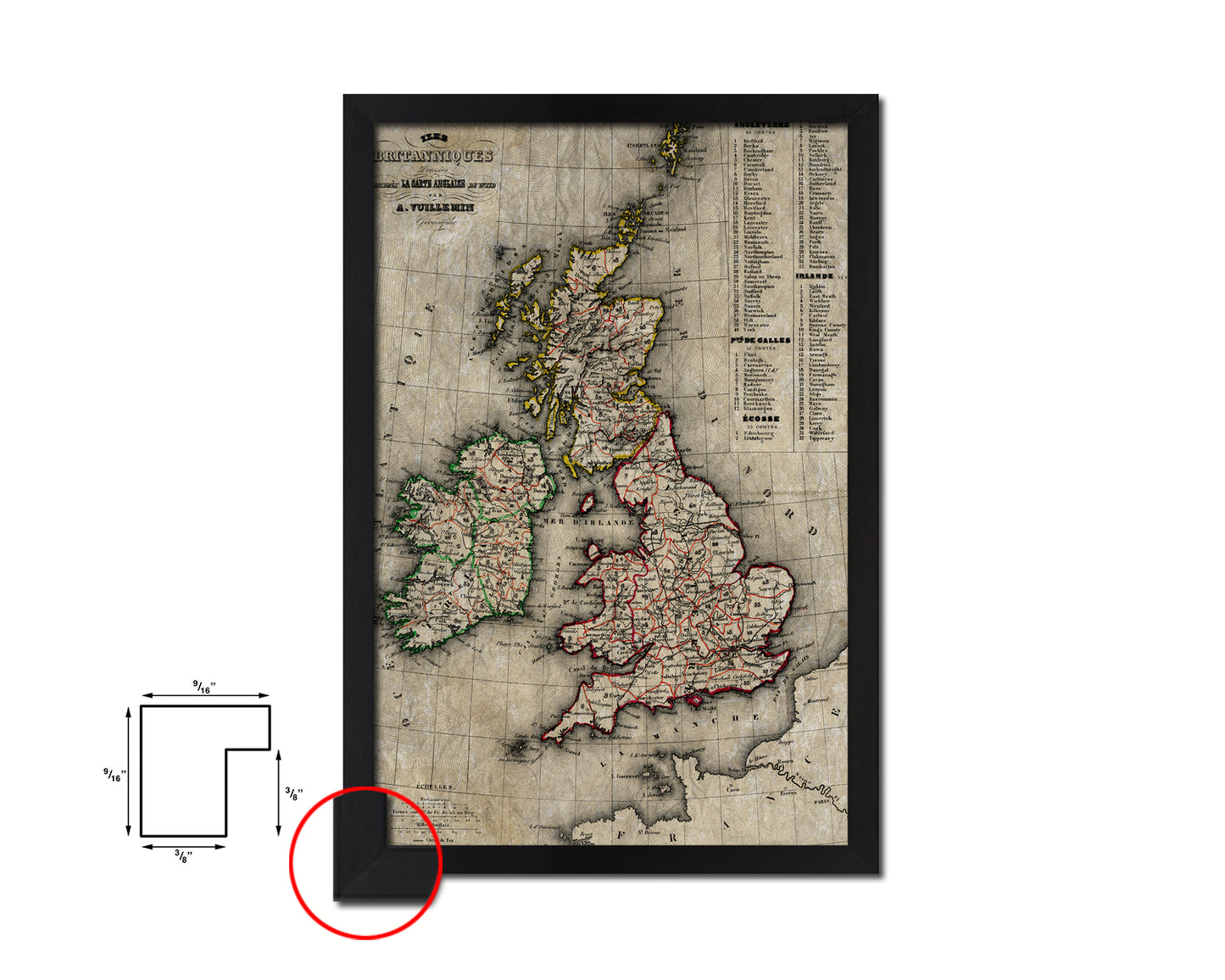 British Isles and Ireland Historical Map Wood Framed Print Art Wall Decor Gifts