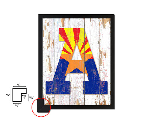 Arizona State Initial Flag Wood Framed Paper Print Decor Wall Art Gifts, Beach