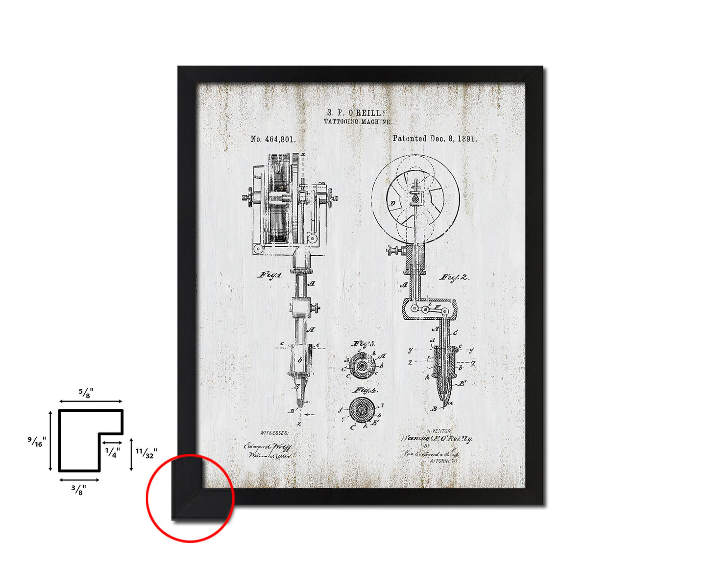 Tattooing Machine Tattoo Vintage Patent Artwork Black Frame Print Gifts