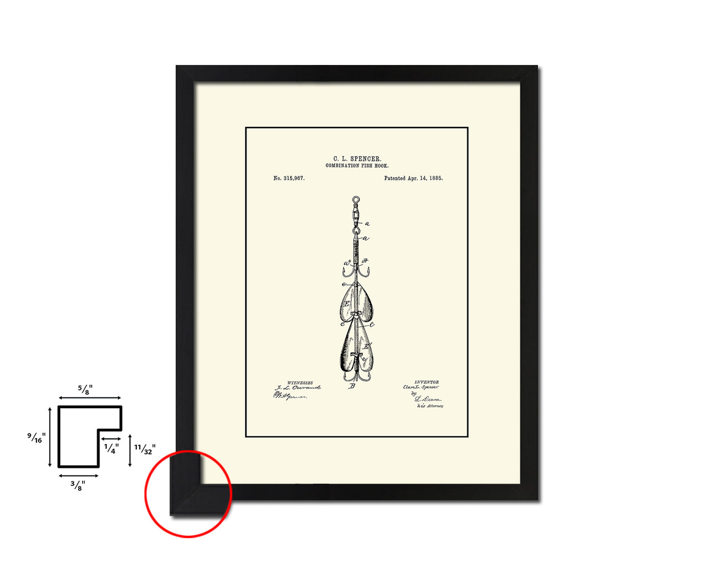 Combination Fish Hook Fishing Vintage Patent Artwork Black Frame Print Gifts