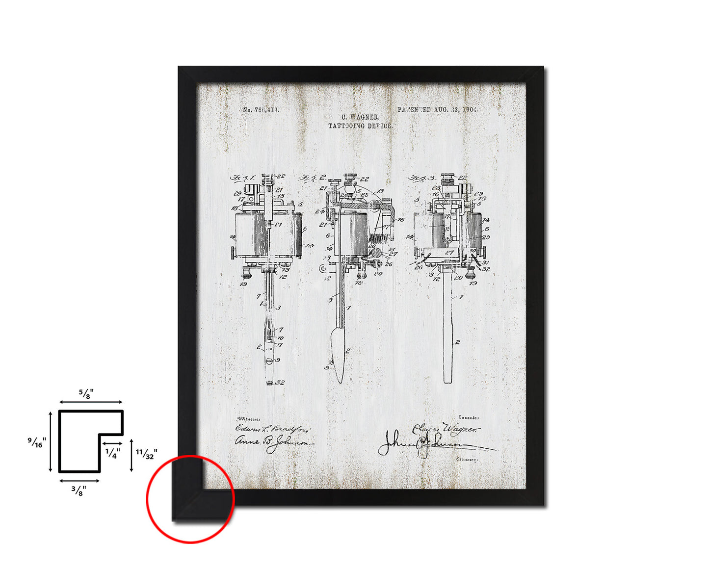 Electric Tattooing Device Tattoo Vintage Patent Artwork Black Frame Print Gifts